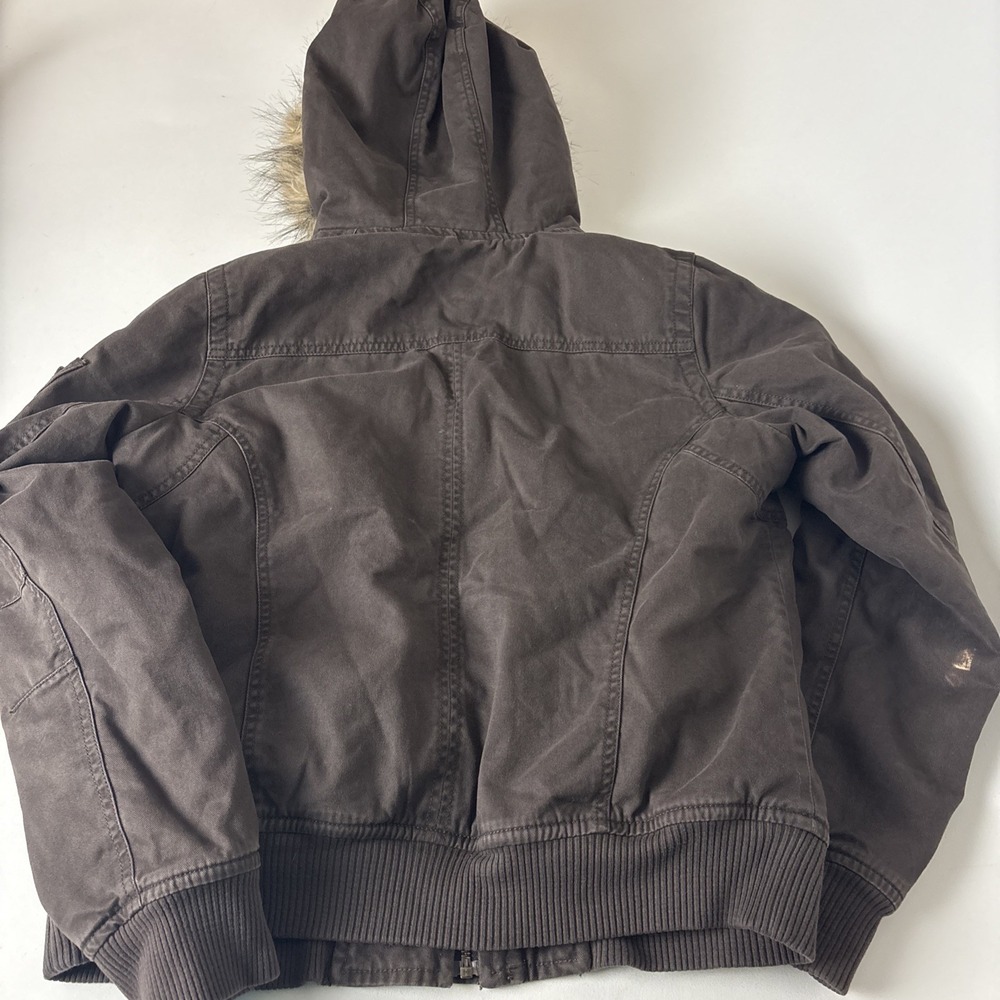 Old Navy Y2K Fur Lined Bomber Jacket Women L Fur Hooded Mallcore Vtg Bella Swan - Picture 10 of 15